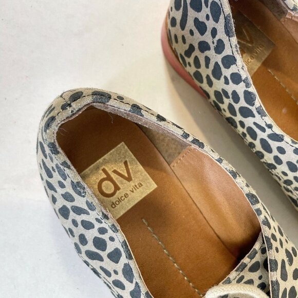 Dolce Vita Womens Leopard Print Derby Oxford Lace Up Shoes Brown 7.5 Flats Suede - Picture 6 of 8